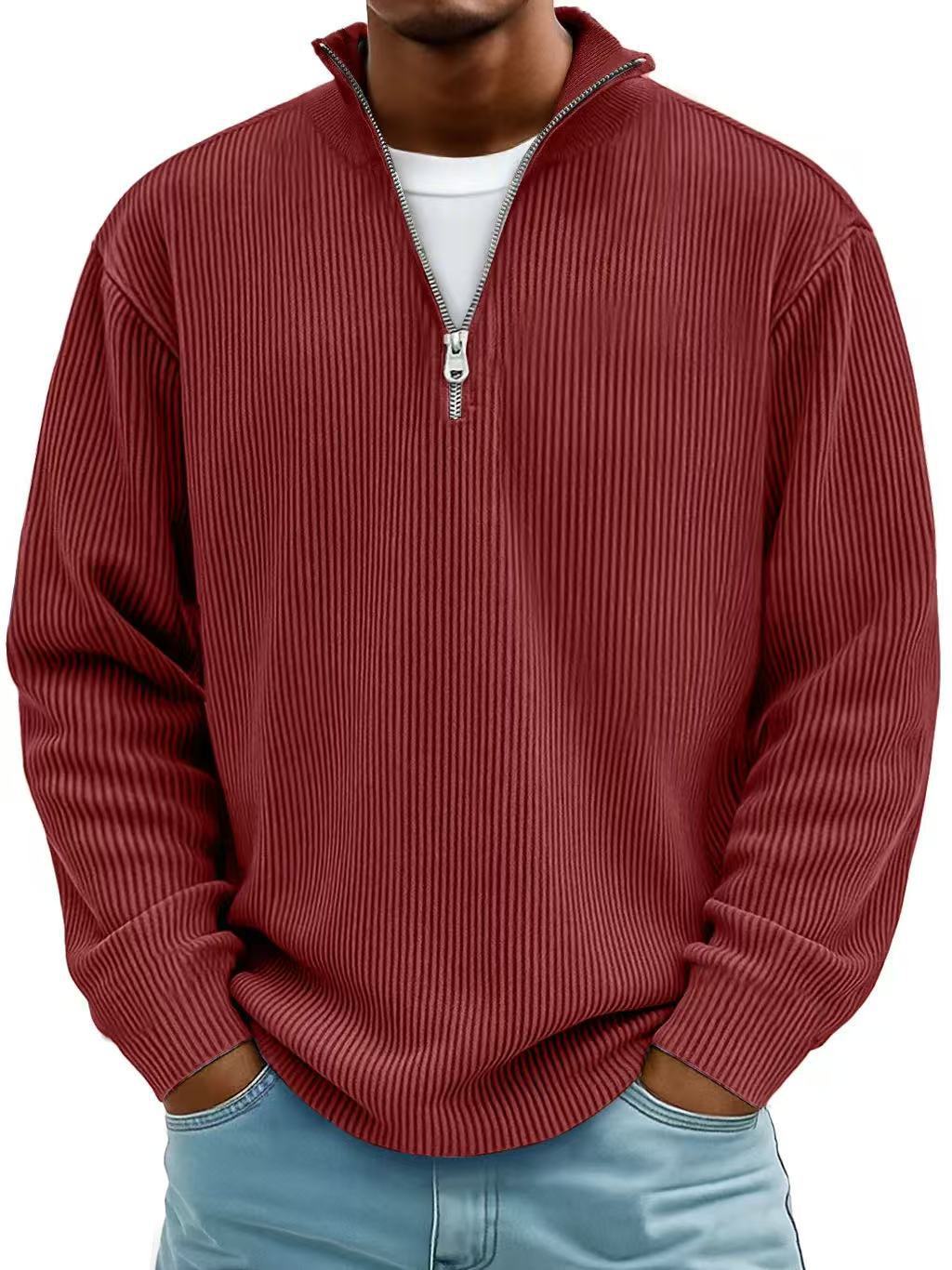 Corduroy Zipper Stand Collar Sweatshirt Fashion Warm