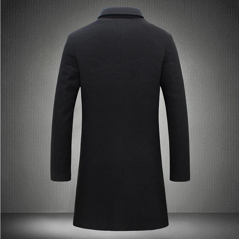 Men's Mid-length Trench Coat Fall Winter Slim Pockets Single-breasted