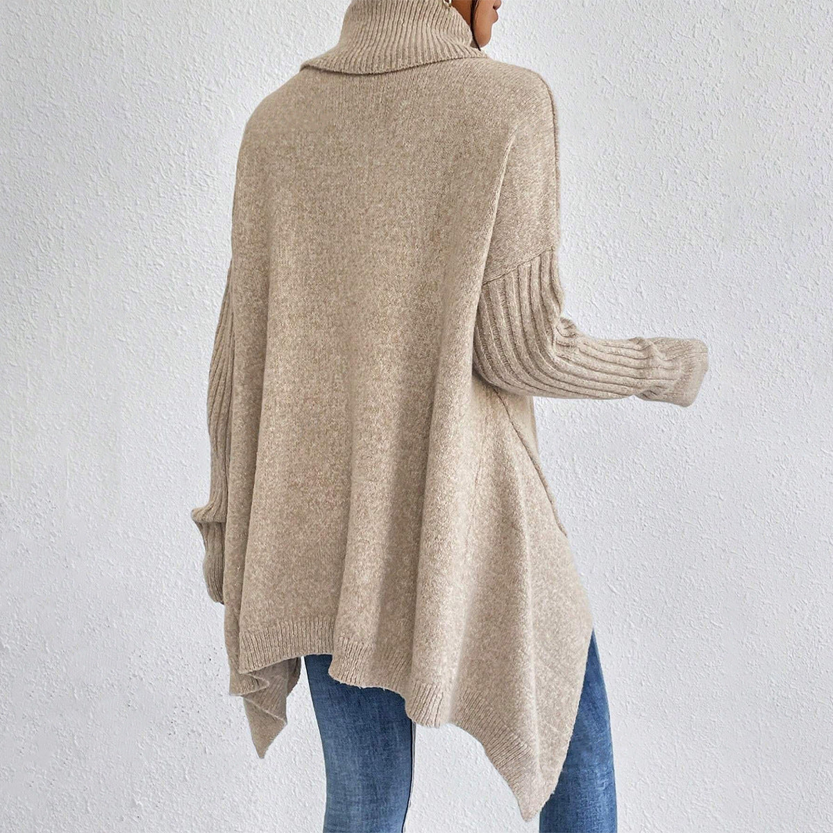 Irregular Turtleneck Sweater Winter Loose Long Sleeve Knitted Tops