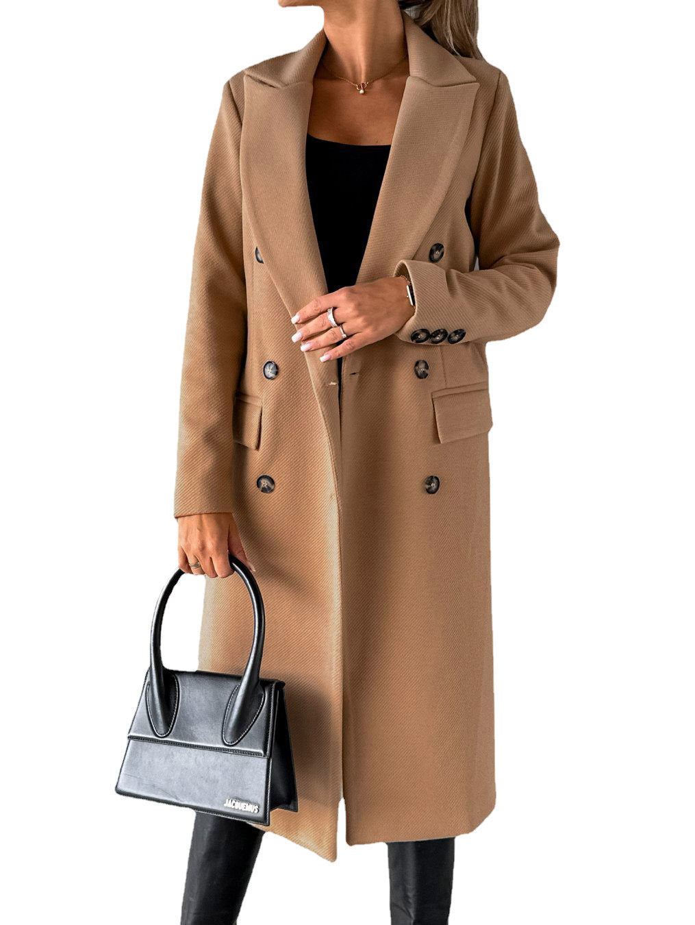 Double Breasted Lapel Coat Winter Fashion Solid Slim