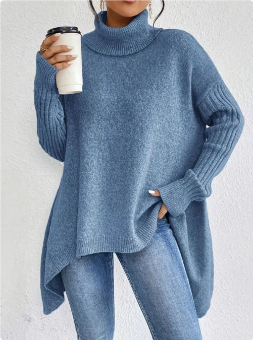 Irregular Turtleneck Sweater Winter Loose Long Sleeve Knitted Tops