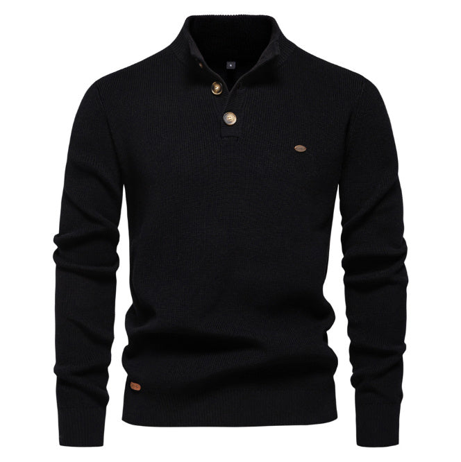 Men's Zipper Stand Collar Knitted Sweater Fashion Slim Solid C