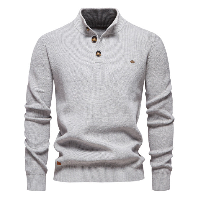 Men's Zipper Stand Collar Knitted Sweater Fashion Slim Solid C