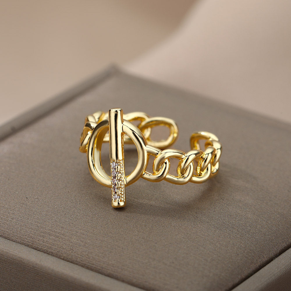 Simple And Stylish Micro-set Zirconia OT Buckle Design Open Ring